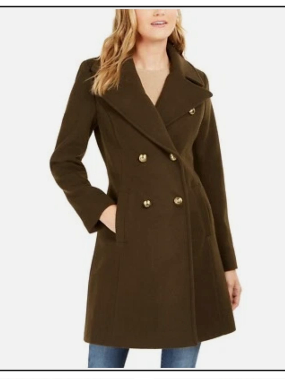 Michael Kors Wool Blend Peacoat in Olive Green